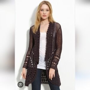 Free People purple crochet long cardi